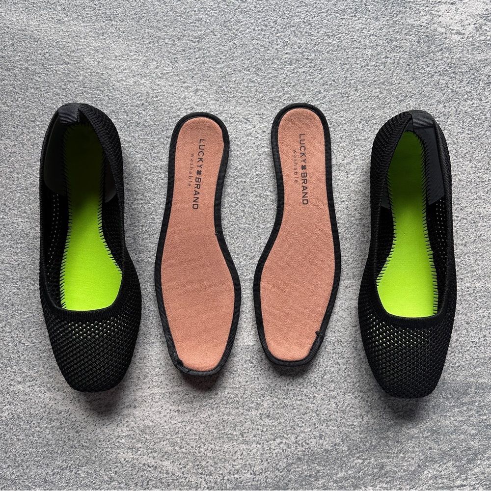 EUC Lucky "Daneric" Black Slip‑On Ballet Flat Square Toe Washable Travel Shoe 7 - Picture 7 of 13